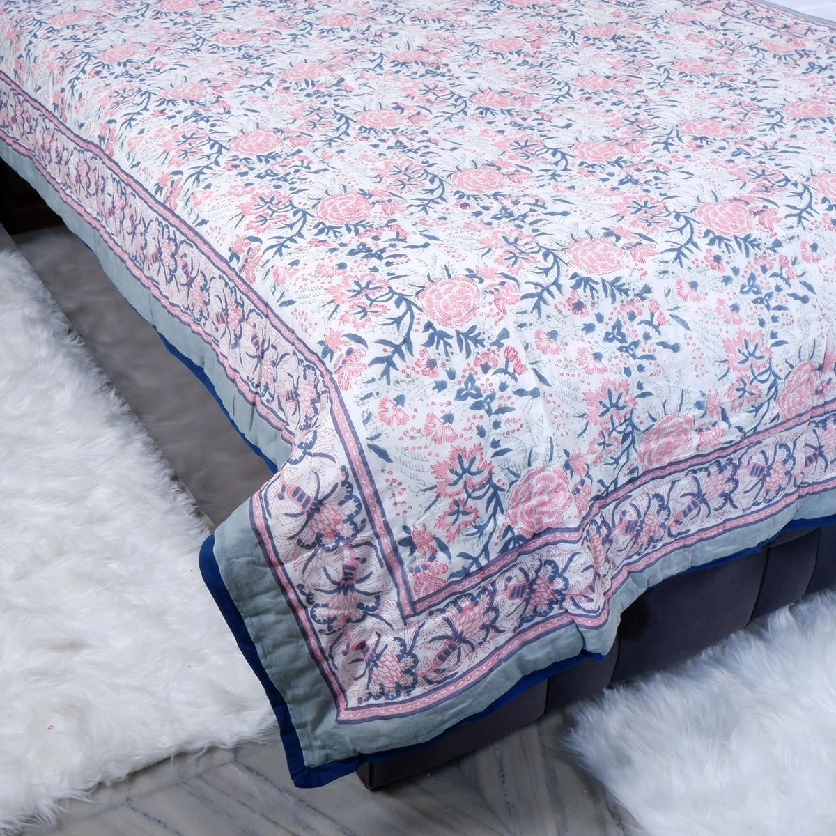 Jaipuri cotton quilts single bed with intricate floral patterns and soft cotton fabric for cozy bedding